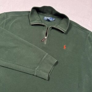 Polo Ralph Lauren Sweater Mens XL Green Quarter Zip Mock Neck Cotton Pullover